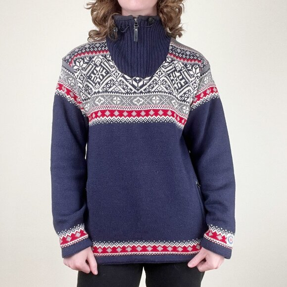 Vintage Fair Isle Wool Sweater Fleece Lined Christmas Oversized Scandinavian 90s - Picture 5 of 10